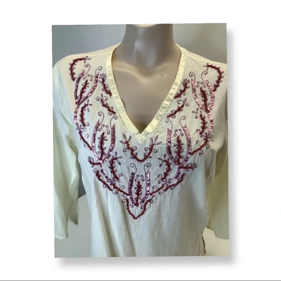 Unique Spectrum V-Neck Top with Sequence - Picture 2 of 5